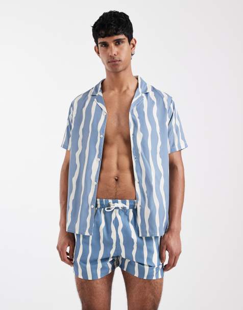 Aray abstract stripe swimshort in mid blue - view 1