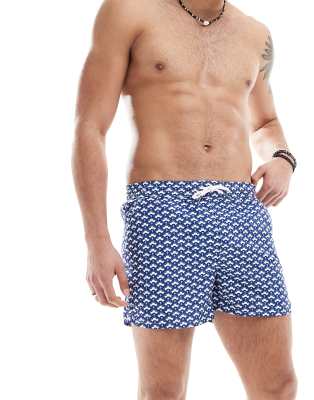 Badeshorts in Blau mit geometrischem Print Blau M
