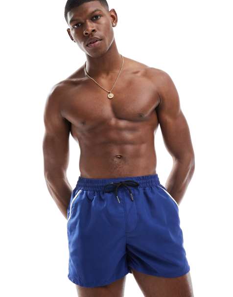 Aray – Badeshorts in Marineblau mit farblich abgesetzter Paspelierung - view 1