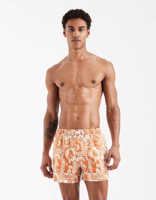 Badeshorts in Orange mit Sonnenuhr-Muster Orange L