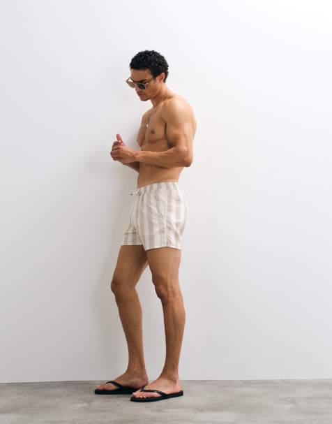 Aray – Badeshorts in Steinbeige gestreift - view 1