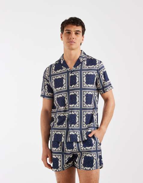 Aray bandana print camp collar shirt in navy - part of a set - view 1