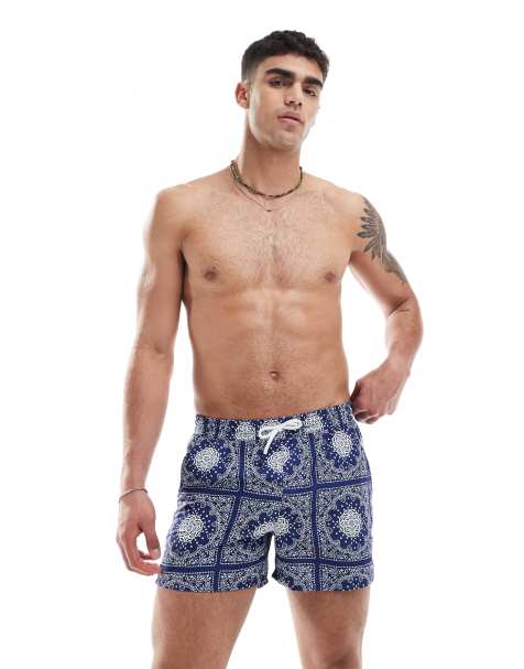 Aray bandana print swim shorts in mid navy - view 1