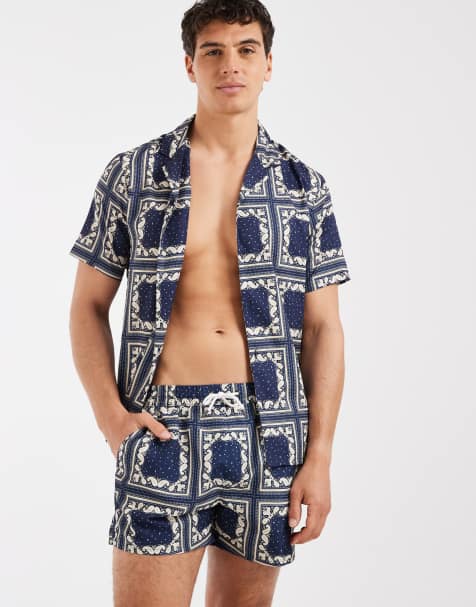 Aray bandana print swimshort co-ord in navy - view 1
