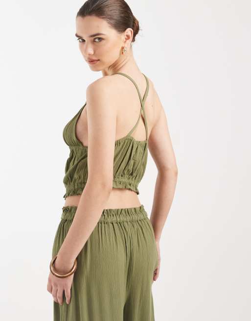 Aray beach halterneck crop top in khaki, 4 of 4