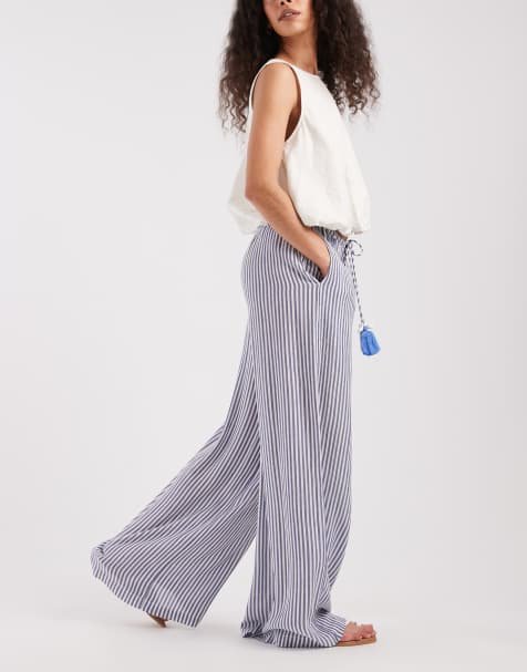 Aray beach pants with tassels in blue pinstripes - view 1