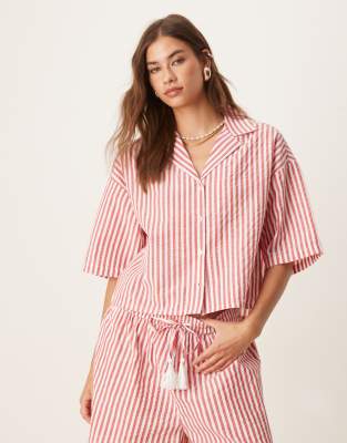 Aray Aray beach shirt co-ord in red and white stripe