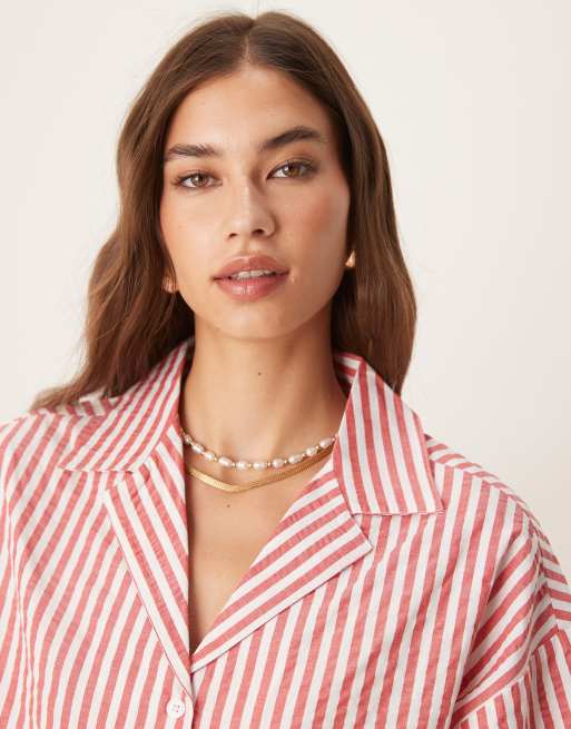 Aray beach shirt co-ord in red and white stripe, 3 of 4