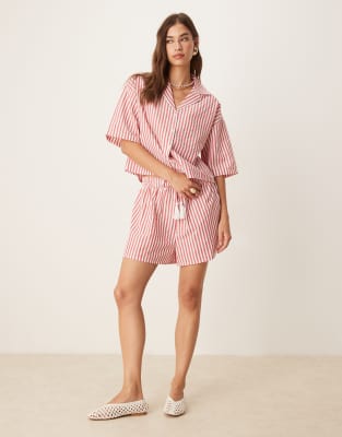 beach short in red and white stripe - part of a set