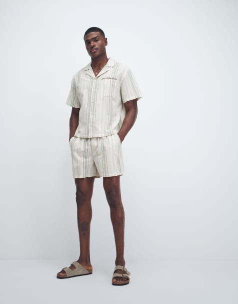 Aray beach shorts in beige khaki stripe - view 1