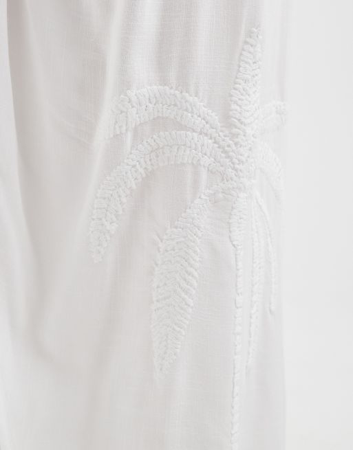 Aray – Biały sarong z wiązaniem i haftowanym wzorem, 3 z 5