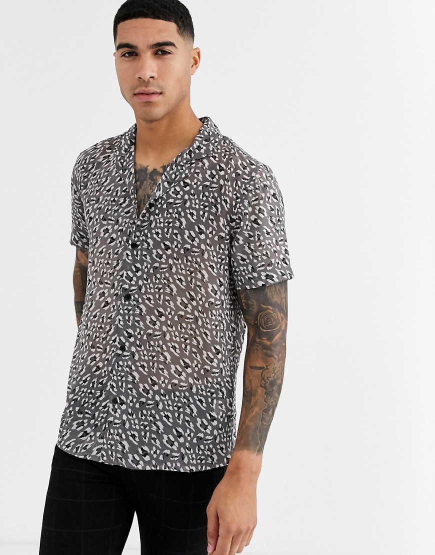 Aray black and white short sleeve printed sheer overshirt