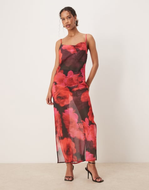 Aray blur floral print beach maxi dress in red - view 1
