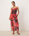 [Aray] Aray blur floral print beach maxi dress in red XS RED