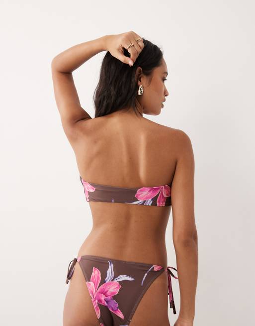 Aray – Brązowe bikini bandeau w kolorowy kwiatowy wzór, 4 z 4