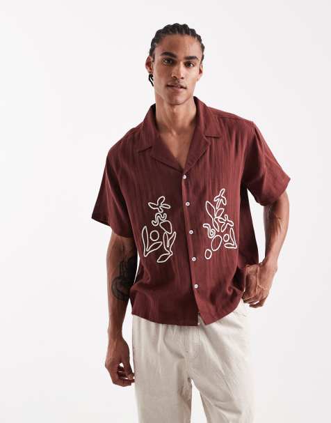Aray – Brun strandskjorta med broderi och platt krage - view 1