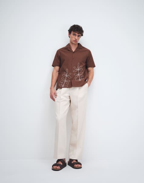 Aray – Brun strandskjorta med broderi och platt krage - view 1