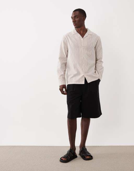 Aray – Brunrandig skjorta med långa ärmar i linnelook, 2 av 5