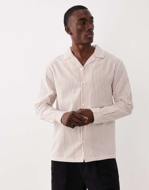 Aray - Camicia a maniche lunghe effetto lino marrone a righe - view 1