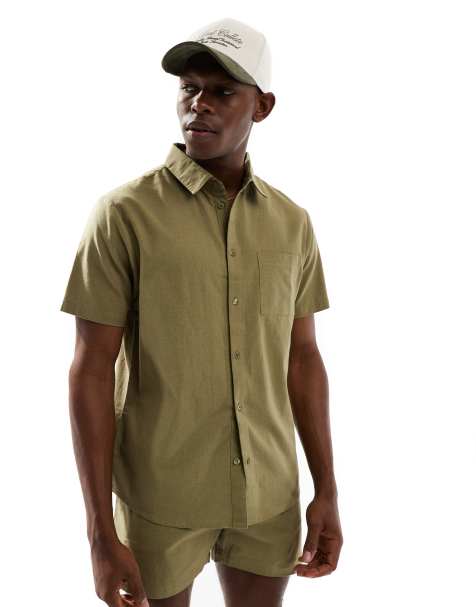 Aray - Camicia da mare a maniche corte verde oliva in coordinato - view 1
