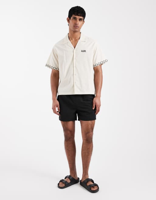 Aray - Camicia da mare beige con stampa di palme sul retro, 2 di 5