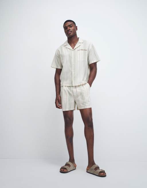 Aray - Camicia da mare beige kaki a righe con rever, 2 di 7