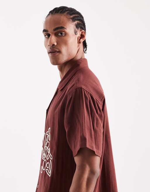 Aray - Camicia da mare bordeaux ricamata con rever, 4 di 5