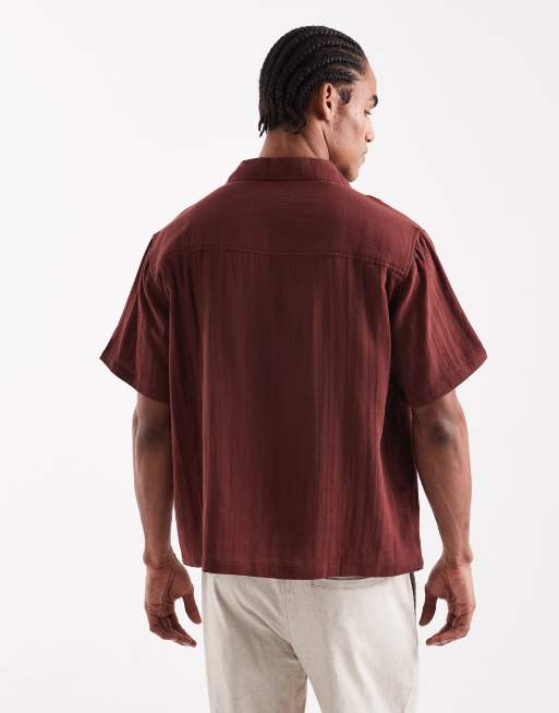 Aray - Camicia da mare bordeaux ricamata con rever, 5 di 5