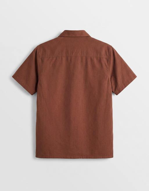 Aray - Camicia da mare marrone ricamata con rever, 7 di 9