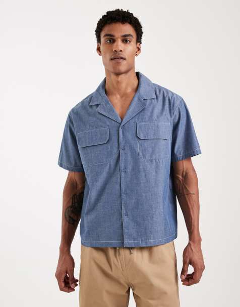 Aray - Camicia in chambray con rever blu denim - view 1