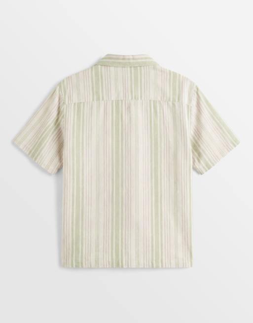 Aray camp collar beach shirt in beige khaki stripe, 7 of 7