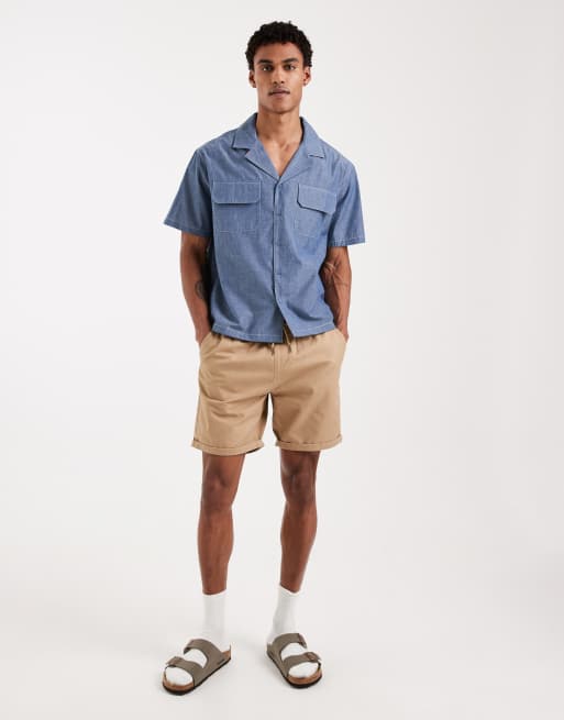 Aray chambray camp collar shirt in denim blue, 2 of 5