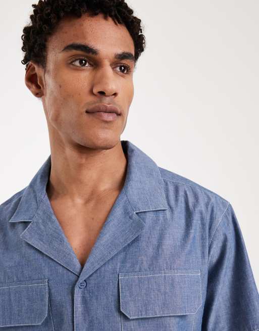 Aray chambray camp collar shirt in denim blue, 5 of 5