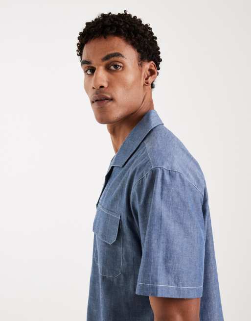 Aray chambray revere shirt in denim blue, 4 of 5