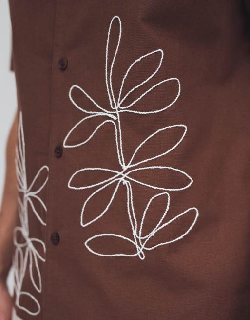 Aray - Chemise de plage brodée avec col à revers - Marron, 4 de 9