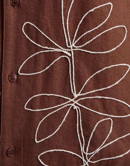 Aray - Chemise de plage brodée avec col à revers - Marron, 9 de 9