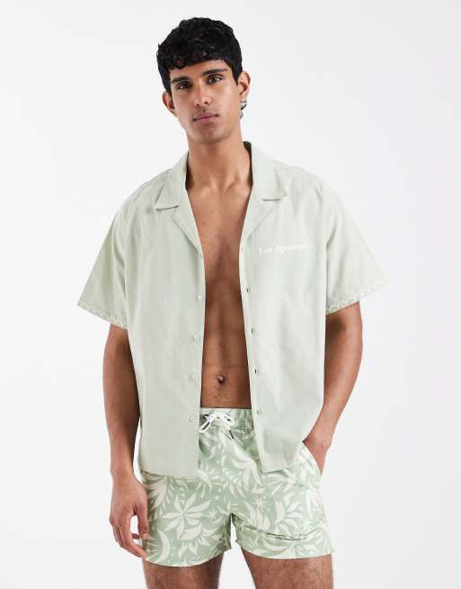 Aray - Chemise de plage brodée avec col à revers - Vert sauge, 3 de 5