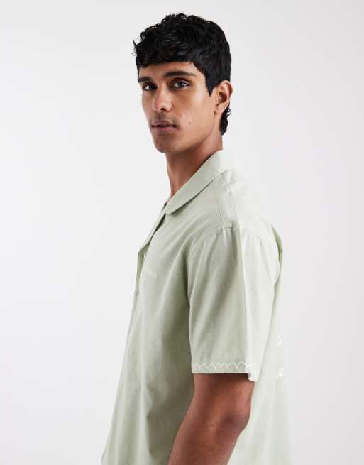 Aray - Chemise de plage brodée avec col à revers - Vert sauge, 4 de 5