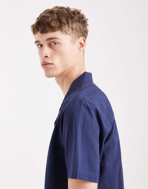 Aray - Chemise de plage en crépon à manches courtes - Bleu marine, 4 de 5