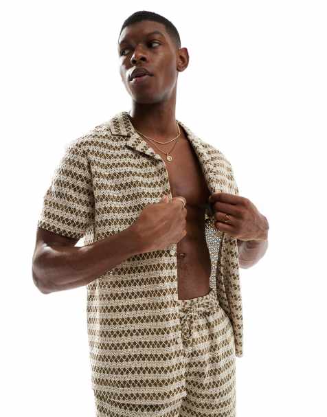 Aray - Chemise d'ensemble de plage en maille au crochet à manches courtes - Vert olive - view 1