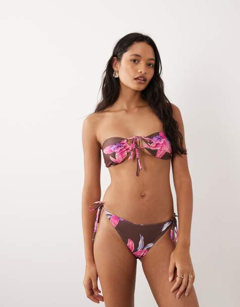 Aray - Completo bikini a fascia con stampa a fiori marrone multicolore - view 1