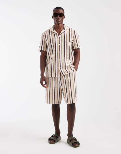 Aray crochet beach co-ord in brown stripe - view 1