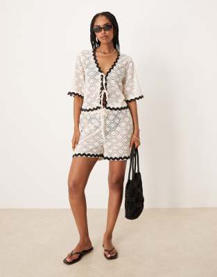 Aray crochet beach co-ord with contrast trim in white | ASOS