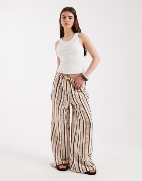 Aray crochet beach trouser in brown stripe