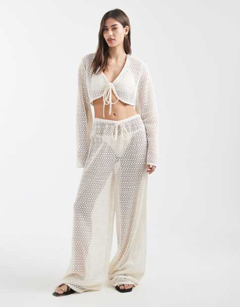 Aray crochet beach trouser in white
