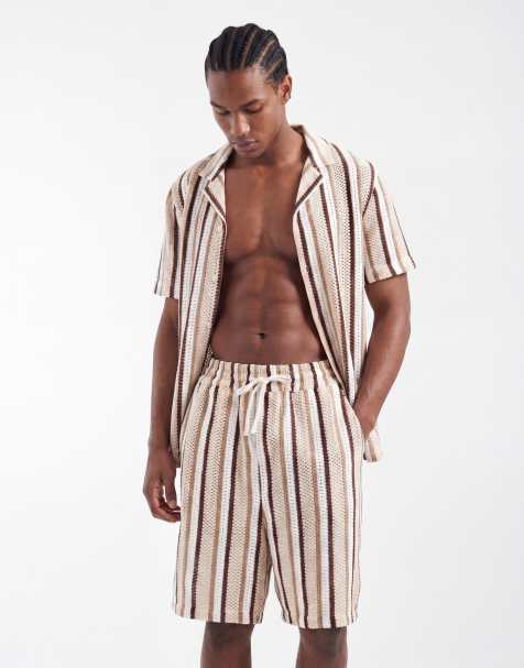 Aray crochet beach short in brown stripe