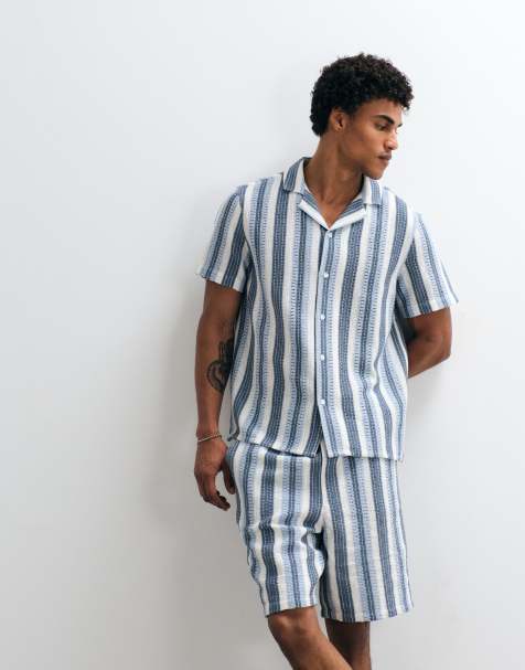 Aray crochet beach shorts in blue stripe - part of a set - view 1