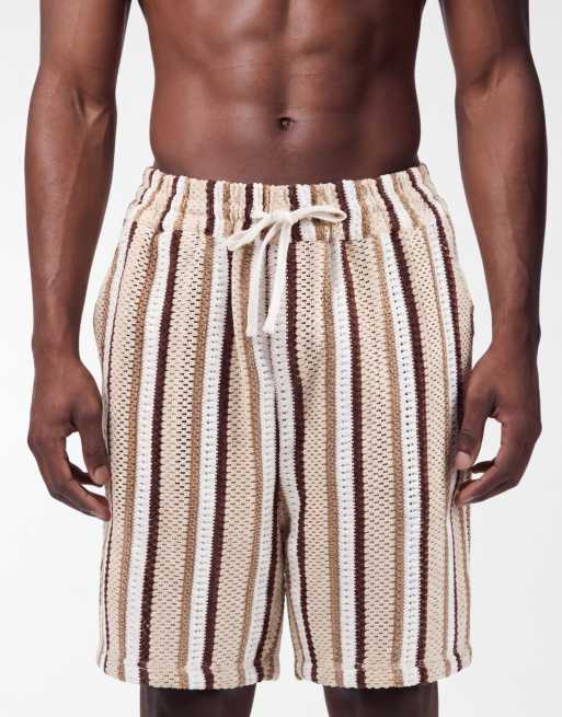 Aray crochet beach shorts in brown stripe, 2 of 5