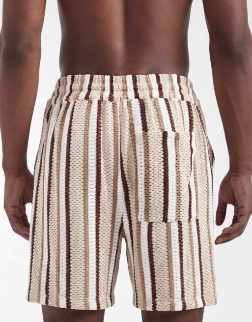 Aray crochet beach shorts in brown stripe, 3 of 5