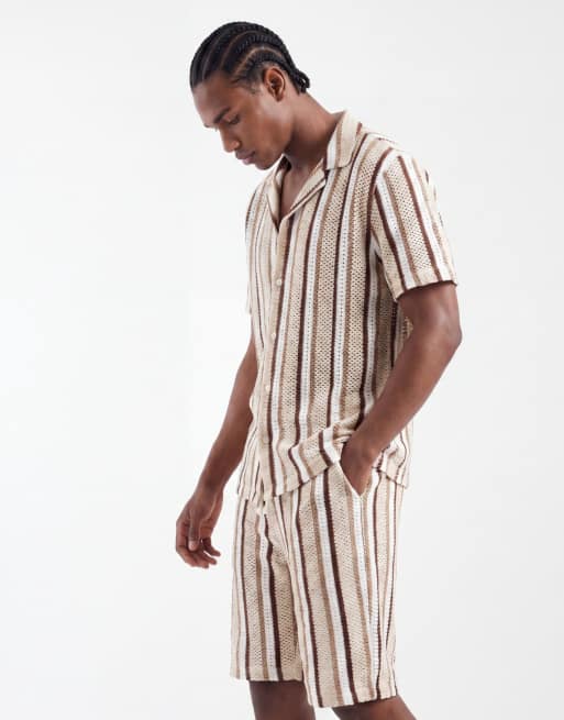 Aray crochet beach shorts in brown stripe, 4 of 5